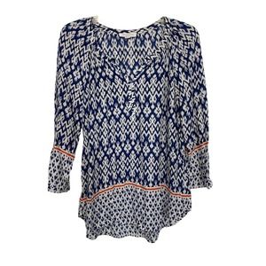 BeachLunchLounge Womens XS Geometric Tunic 3/4 Sleeve Button Cuff